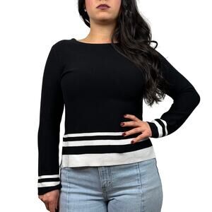 PREMISE Black & White Trim Boat Neck Sweater